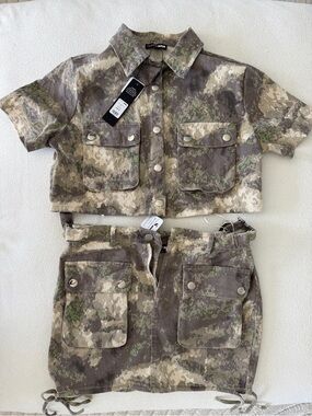 Camo Two-Piece Crop Jacket & Mini Skirt Set